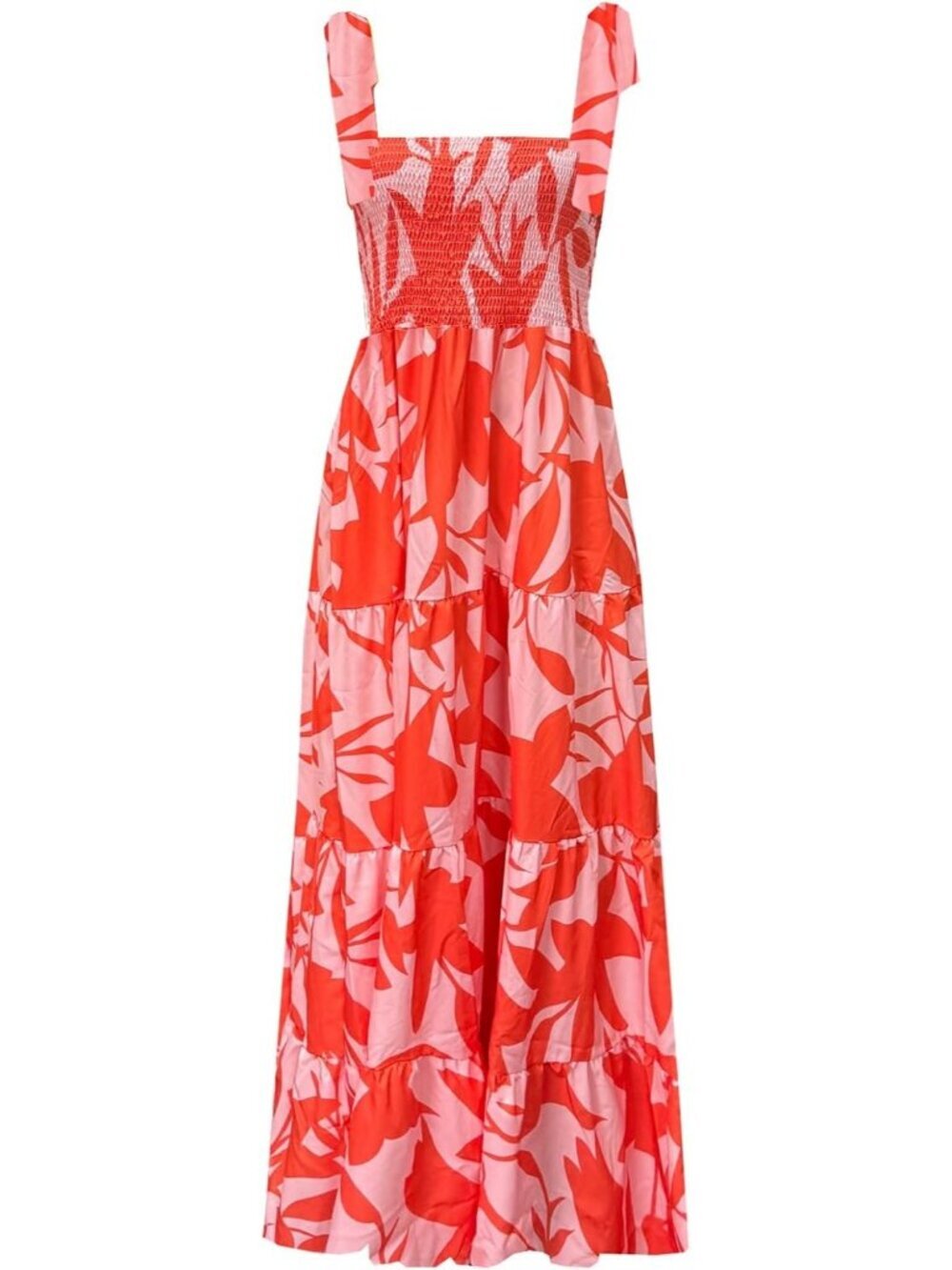 Women's Orange Floral 1 Sleeveless Square Neck Ruffle Flowy Imported Maxi Dress - Picture 1 of 6